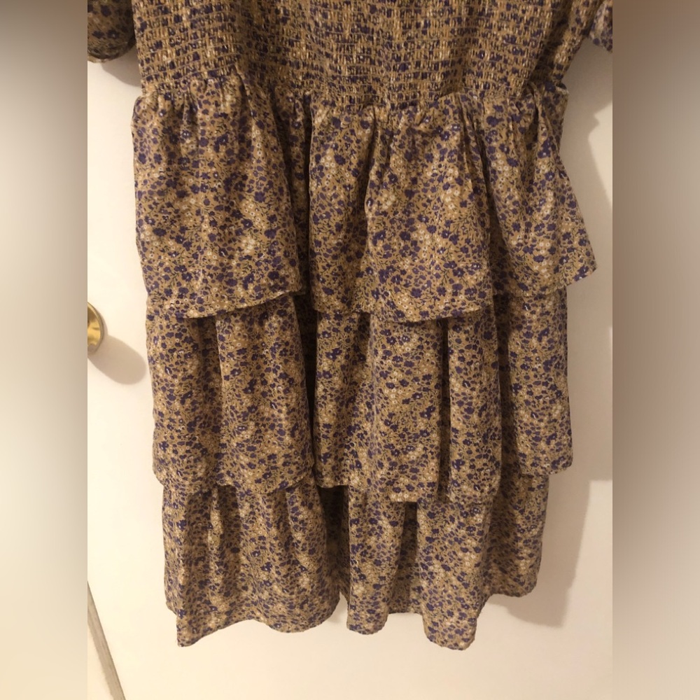 Free the Roses Floral Smocked Tiered Dress with puff sleeves cottage core size L - Picture 3 of 11